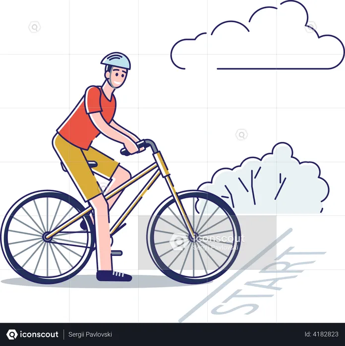 Man riding bicycle wearing safety helmet  Illustration