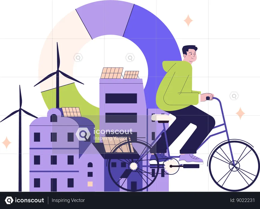 Man riding cycle for saving environment  Illustration