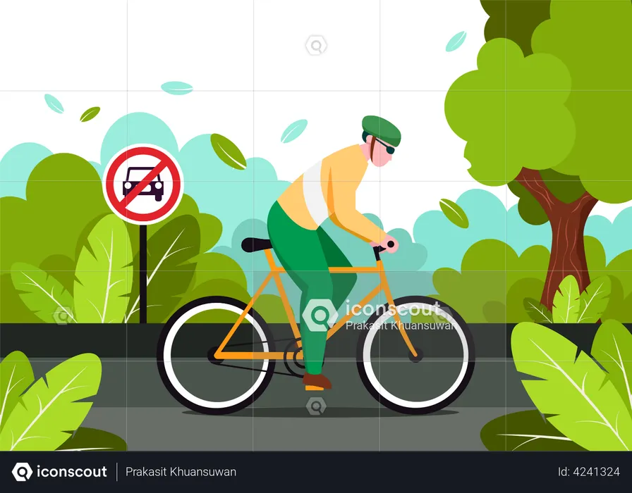 Man riding cycle on World Car Free Day  Illustration