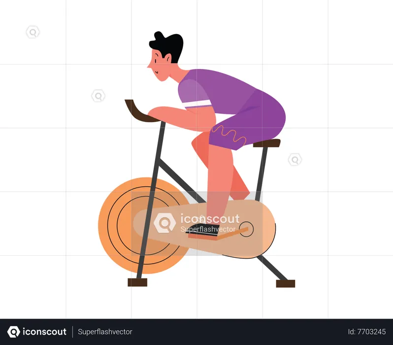 Man riding gym cycle  Illustration