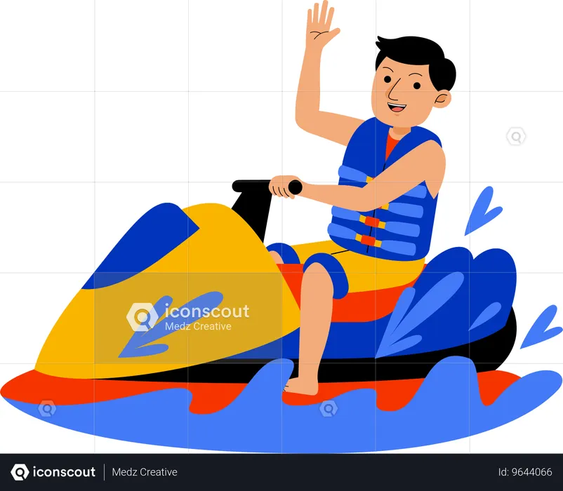 Man Riding Jet Ski  Illustration