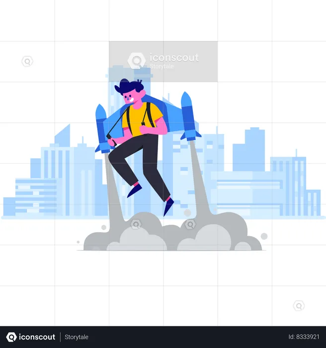 Man riding jetpack  Illustration