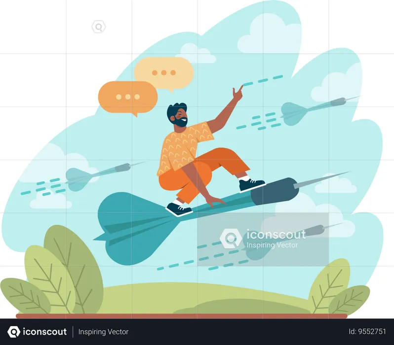 Man riding on dart arrow for business goal  Illustration