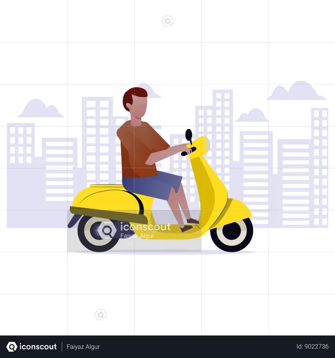 Man riding scooter  Illustration