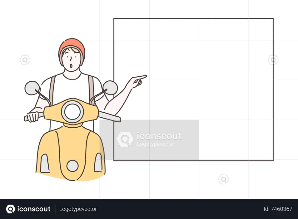 Man riding scooter showing blank board  Illustration