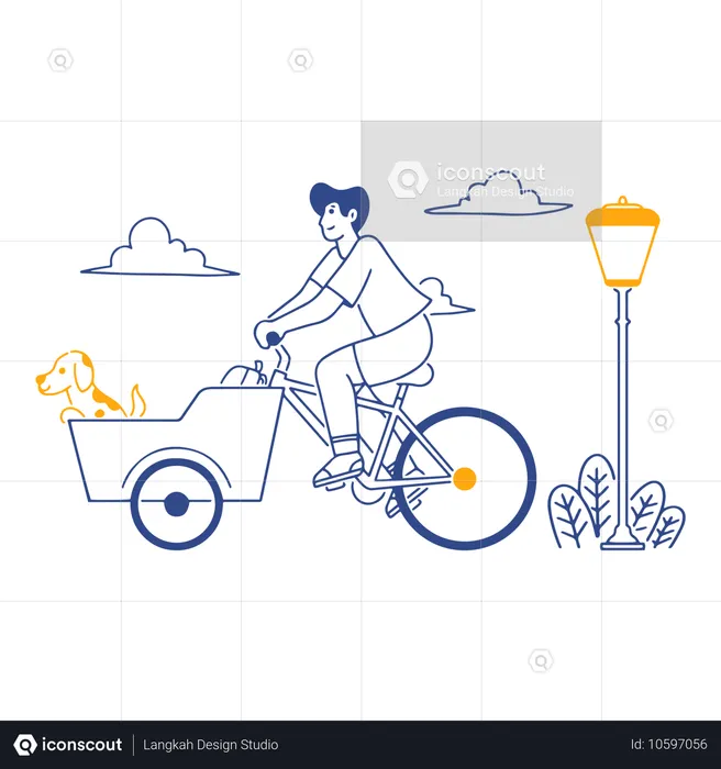 Man Riding with Dog  Illustration