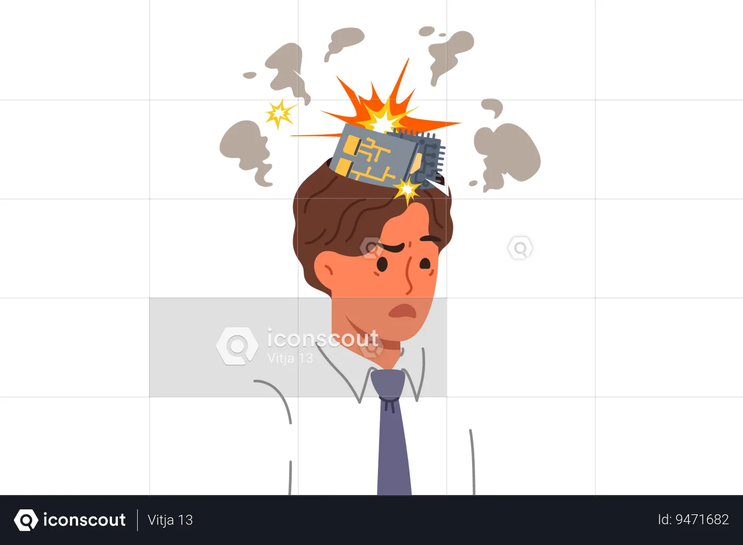 Man Robot With Exploding Computer Boards In Head Due To Overload With ...
