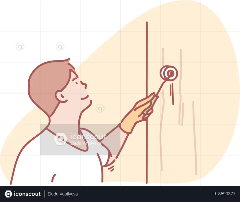 Man rolling paint on wall  Illustration