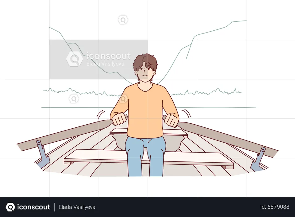 Man rowing boat  Illustration