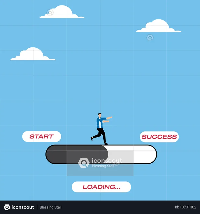 Man running along success loading line  Illustration