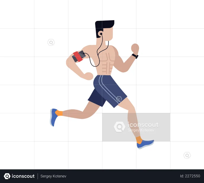 Man running and listening music  Illustration
