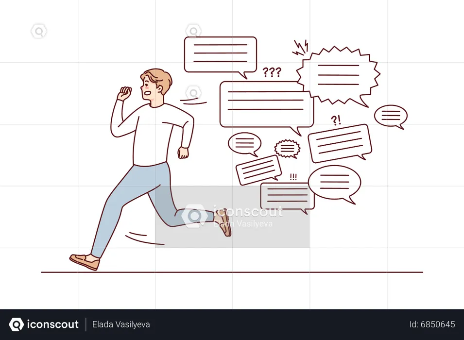 Man running away from hate speech  Illustration