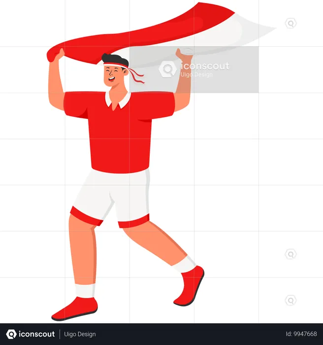 Man Running Carrying Indonesian Flag  Illustration