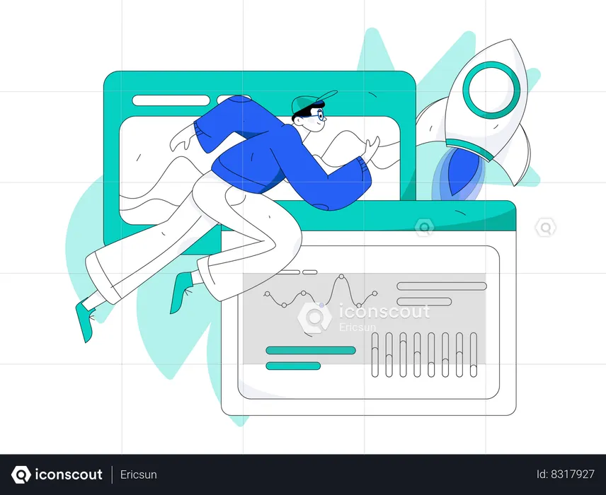 Man running for startup analysis  Illustration