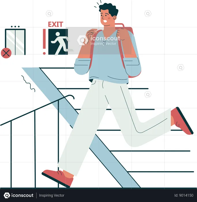 Man running from emergency exit  Illustration