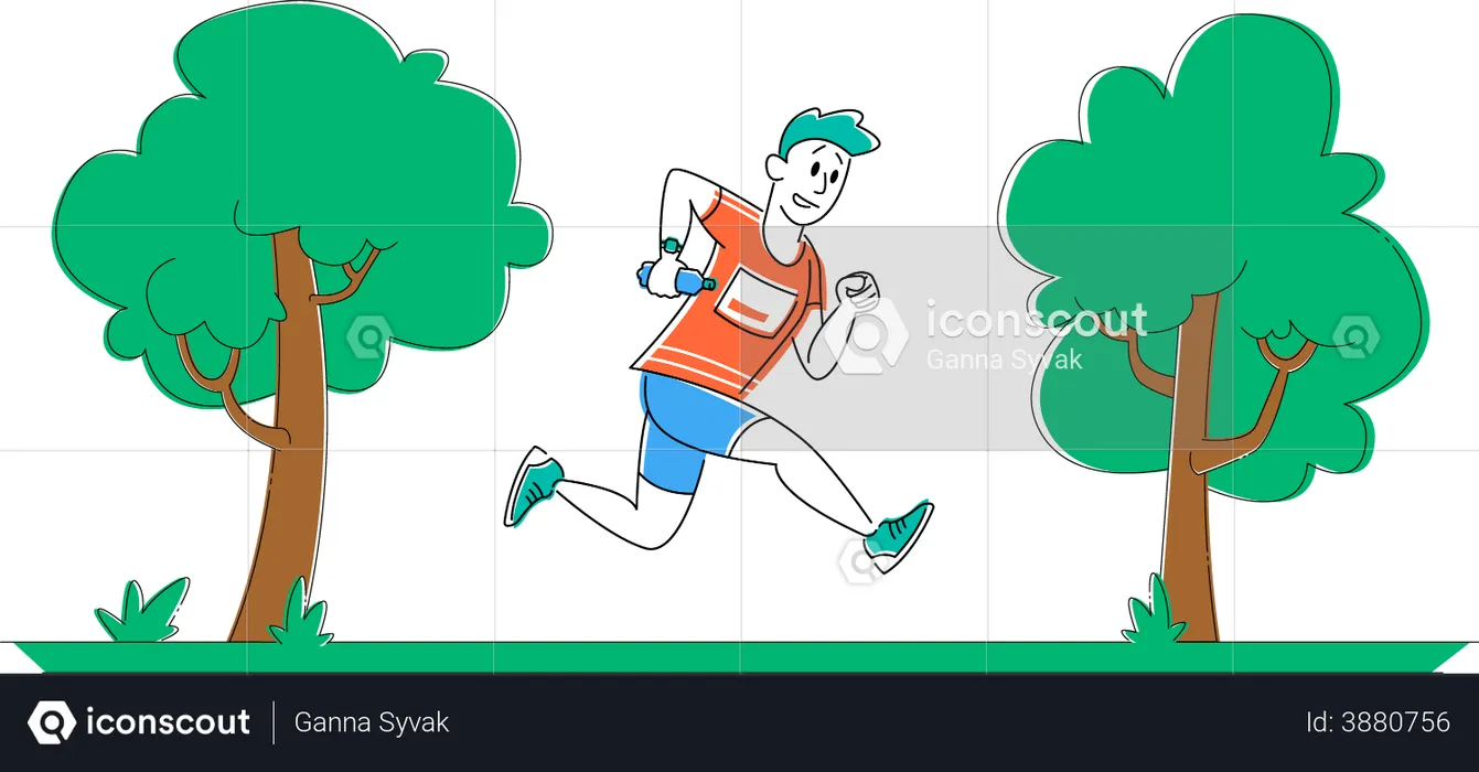 Man running holding water bottle  Illustration