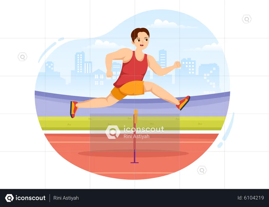 Man running in Hurdle Long Jump  Illustration
