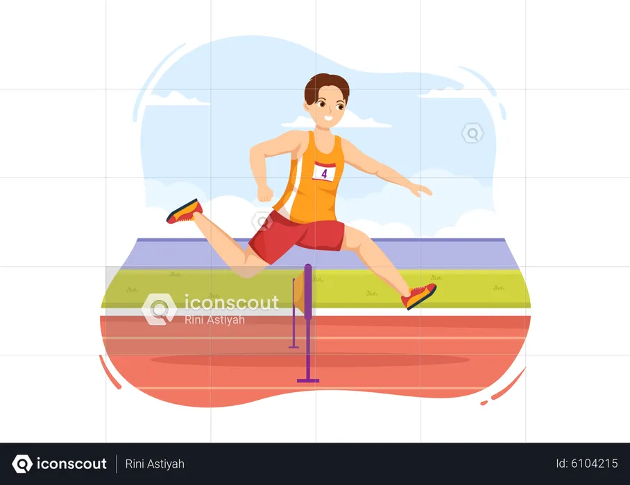 Man running in hurdle race  Illustration