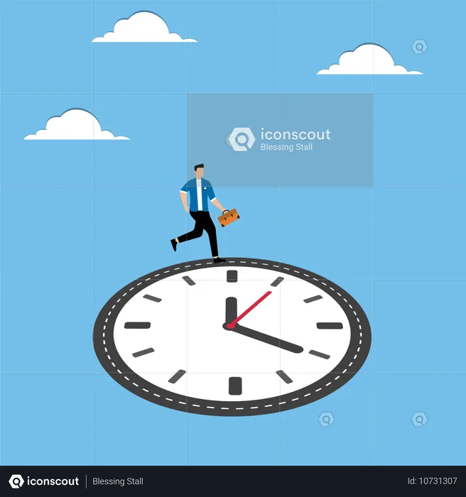 Man running on clock like road  Illustration