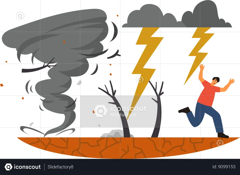 Man running to save himself from natural disaster  Illustration