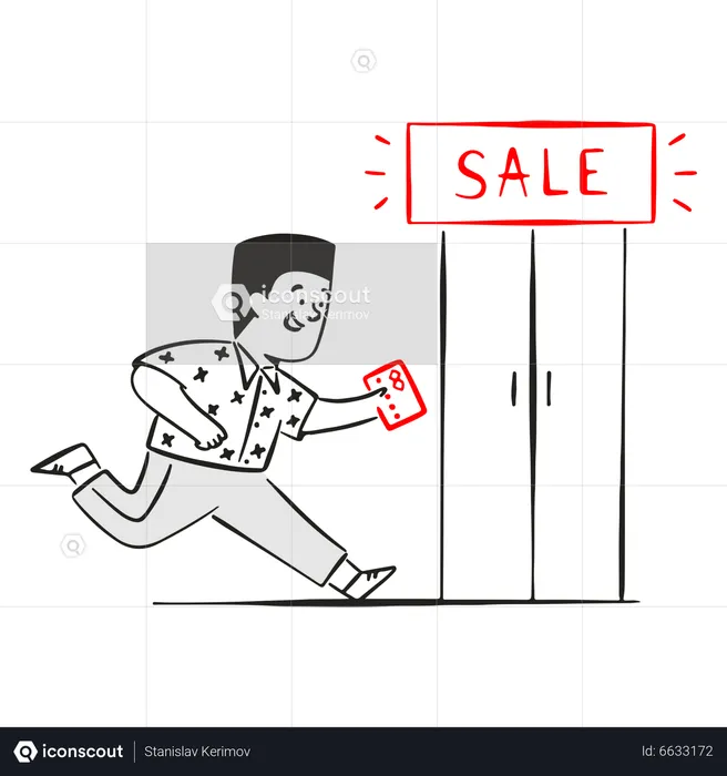 Man running to store for shopping sale  Illustration