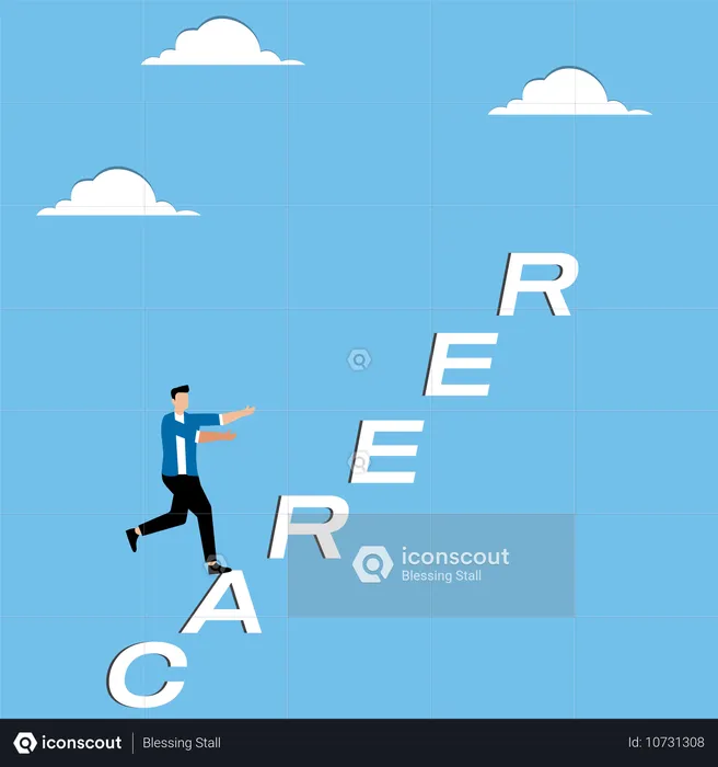 Man running up career ladder  Illustration