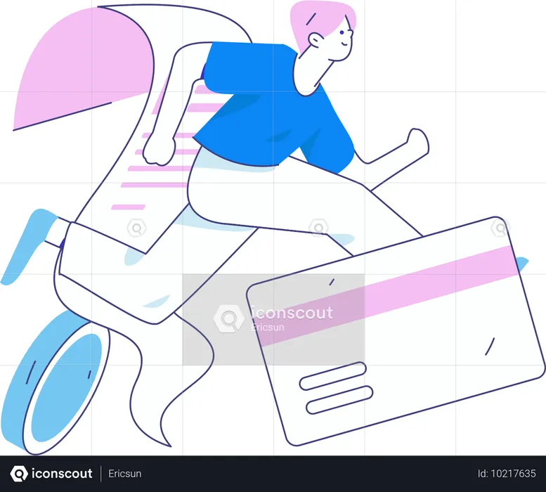 Man running while doing card payment  Illustration