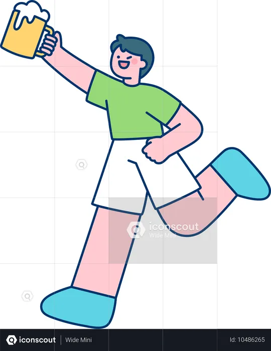 Man running while holding beer  Illustration