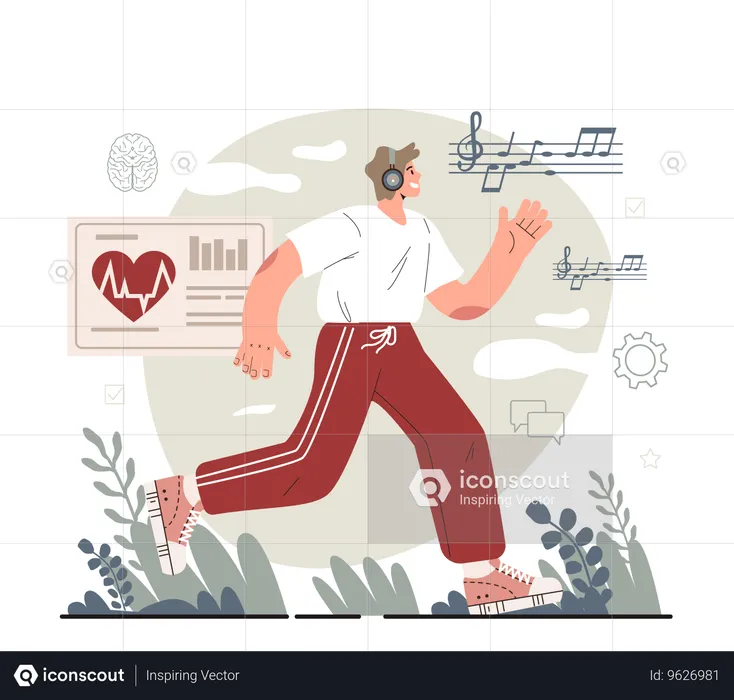 Man running while listening music  Illustration