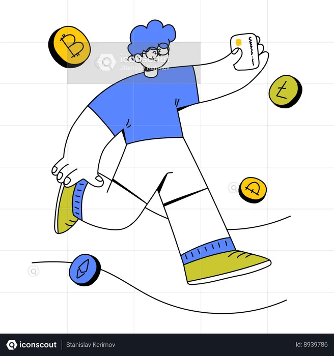 Man Running With Card To Buy Cryptocurrency  Illustration