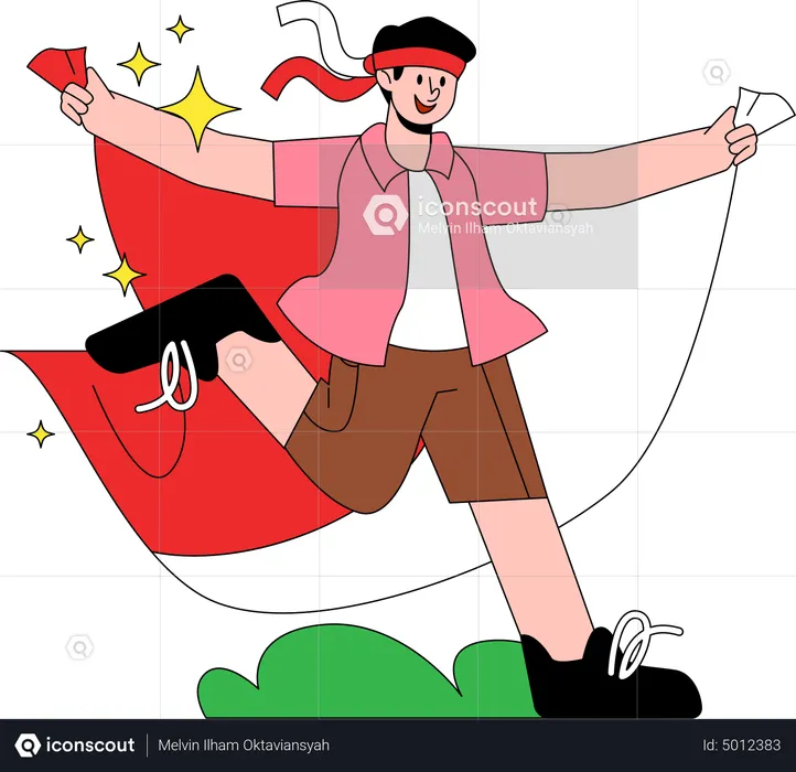 Man running with indonesian flag  Illustration