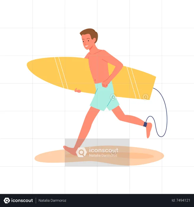 Man Running With Surfboard  Illustration
