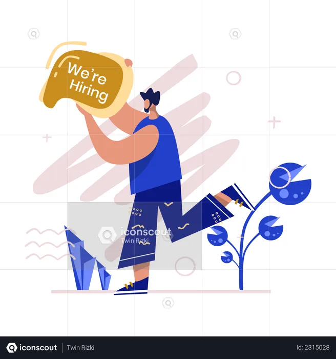 Man running with we are hiring board  Illustration
