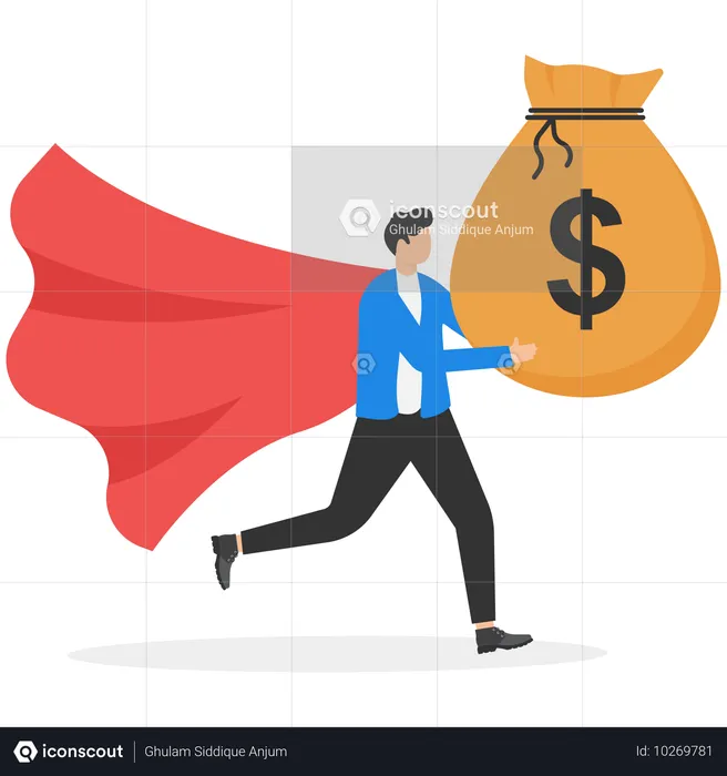 Man runs with big bag of money  Illustration