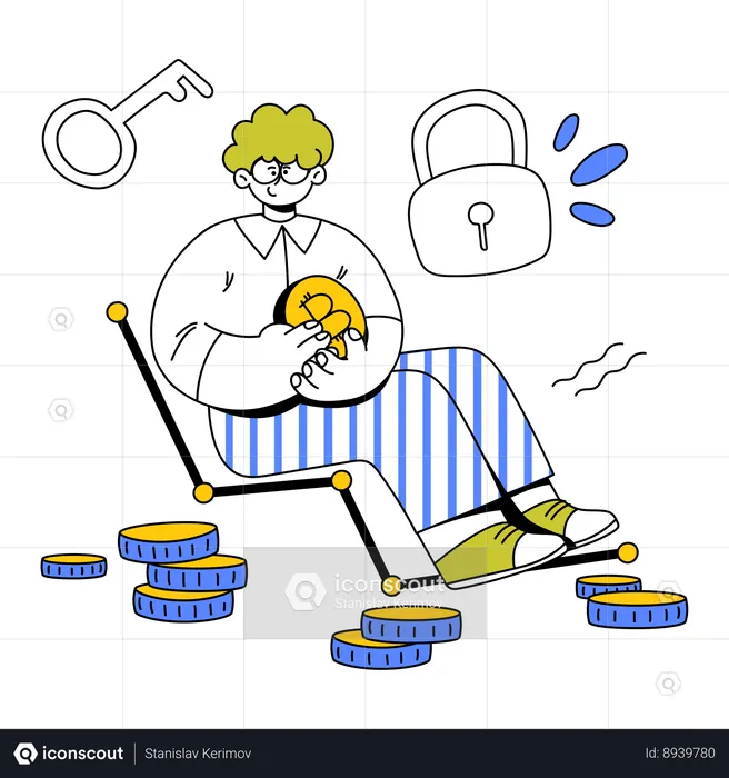Man Safely Monitoring Bitcoin Rise  Illustration
