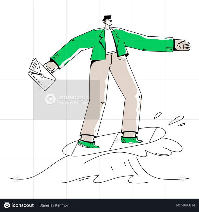 Man Sails To Work  Illustration