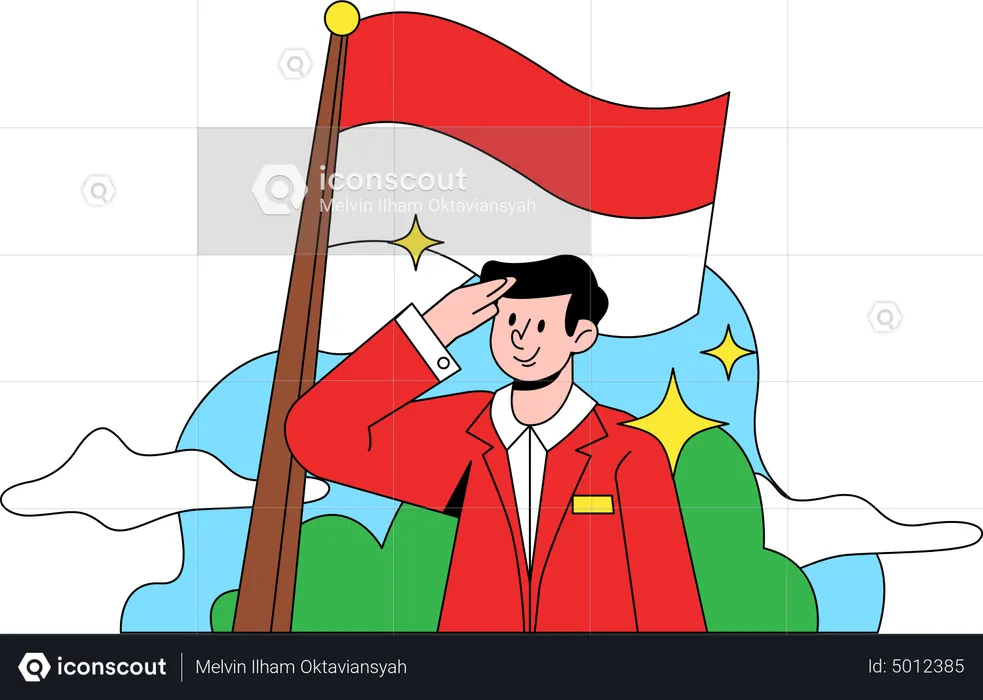 Man salute Indonesian flag  Illustration