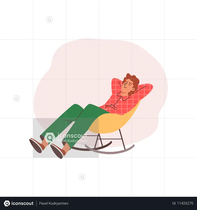 Man sat comfortably in rocking chair and dozed off  Illustration