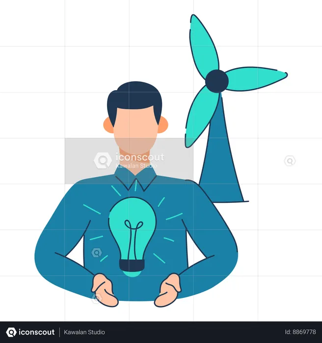 Man saves green energy  Illustration