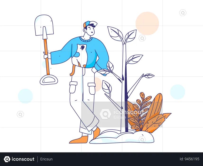 Man saves our plants from cutting  Illustration