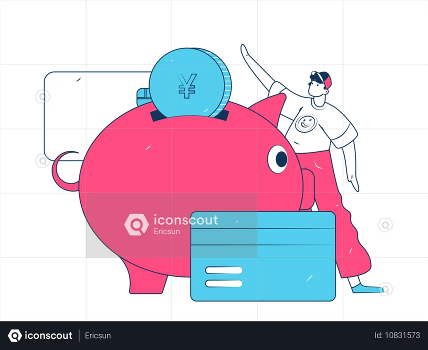 Man saving Credit in piggy bank  Illustration