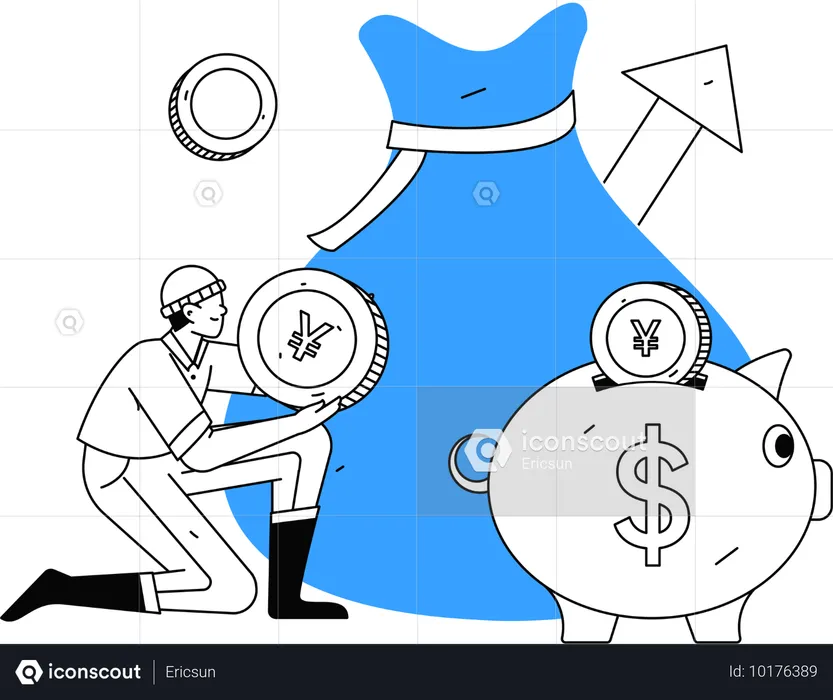 Man saving money for future  Illustration