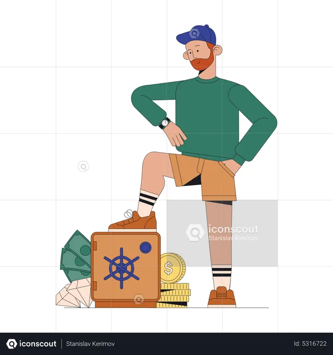 Man saving money in deposit box  Illustration