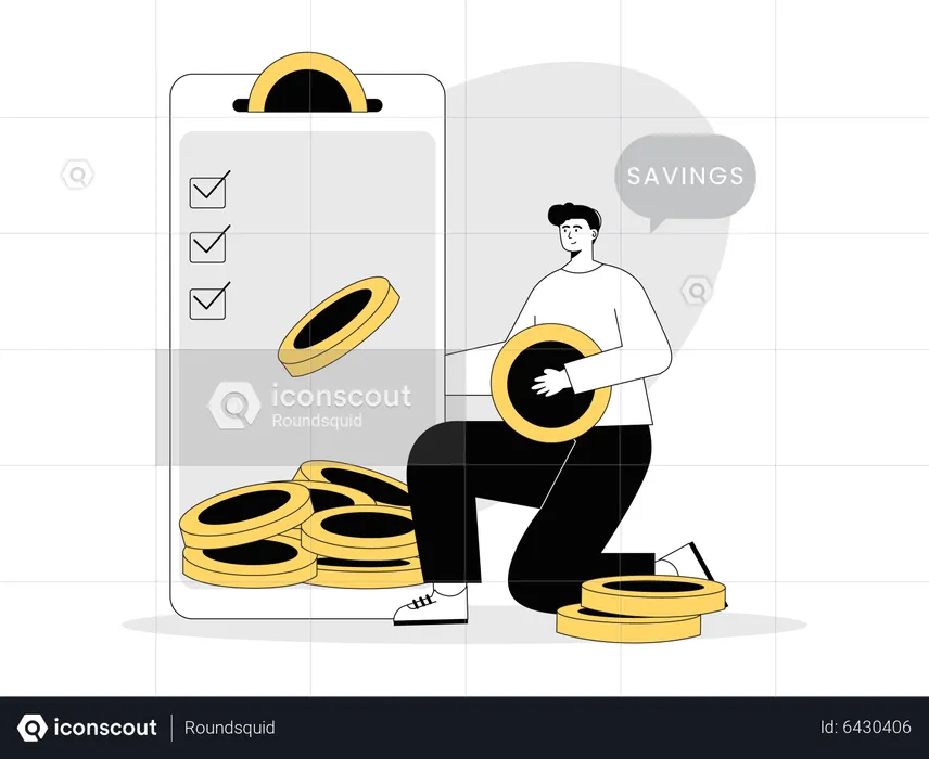 Man saving money in online app  Illustration