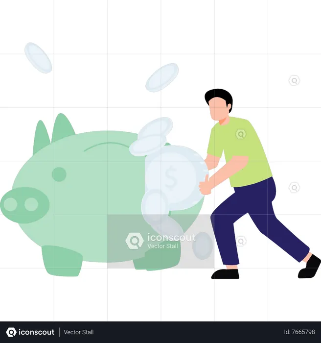 Man saving money in  piggy bank  Illustration