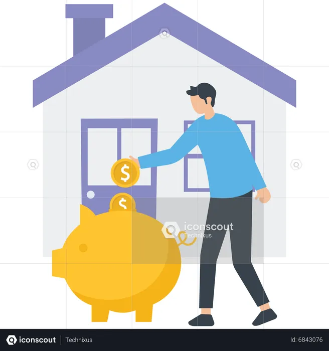 Man savings money for buying residential house  Illustration