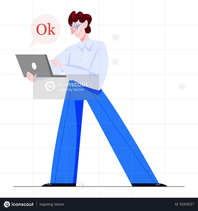 Man saying ok while using laptop  Illustration