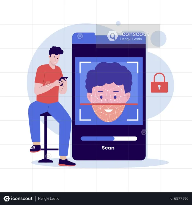 Man scaning face for Face recognition  Illustration