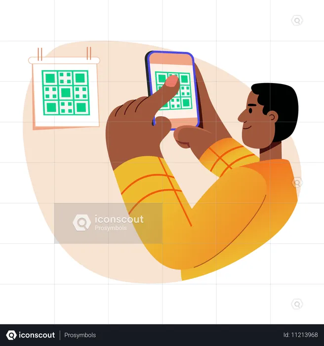 Man scanning barcode from mobile  Illustration