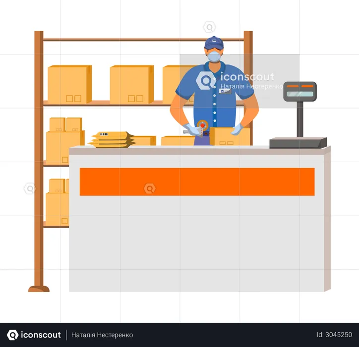 Man scanning delivery boxes  Illustration